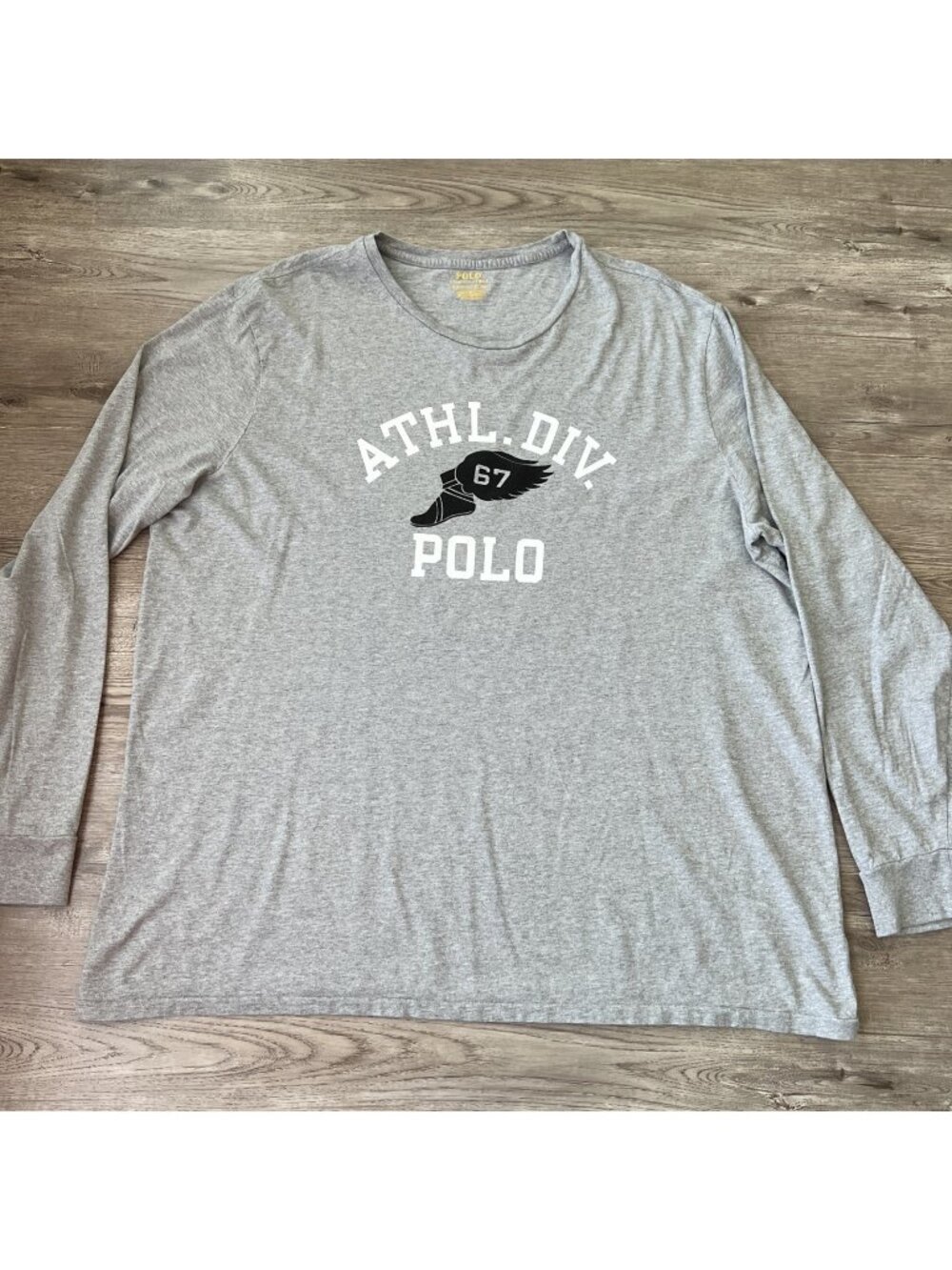 Polo Ralph Lauren Athletic Division Long Sleeve Tee Mens XXL Gray‎ ATHL DIV 67